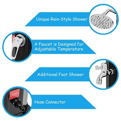  Costway 9.3 Gallon Outdoor Solar Heating Shower 7.2Ft Adjustable Shower Head W/Base