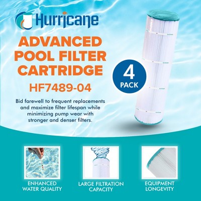  Hurricane 4 Pack HF7489-04 Advanced Pool Filter Cartridge For PA112, Unicel C-7489, Filbur FC-1275, Hayward Super-Star-Clear C-4500, C-4520, CX875XRE