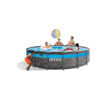  Intex 14' X 42" Clearview Prism Frame Above Ground Pool - Graywood Print: Steel Frame & Vinyl Liner