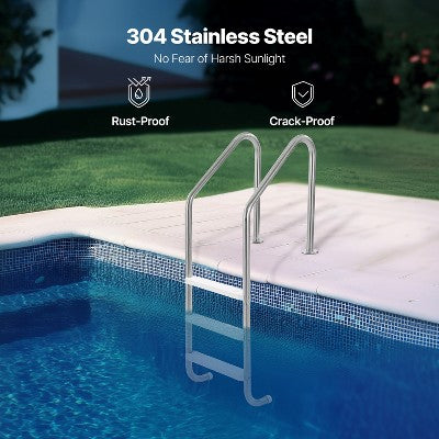  VEVOR Swimming Pool Ladder, 3-Step Double Handrails Stairs With Non-slip Heavy Duty Steps, Stainless Steel Load Capacity 265 Lbs, Silver