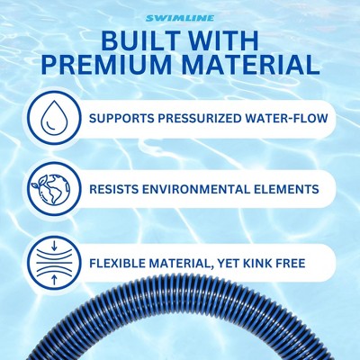 Swimline HydroTools 30 Foot By 1.25 Inch Premium Spiral Wound Swimming Pool Vacuum Hose With Swivel Cuff For Pool Or Spa Water Maintenance, Blue/Black
