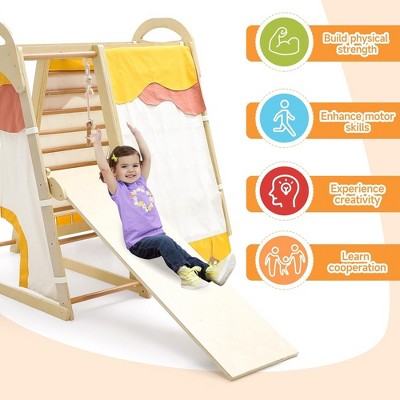  Toddler 7-in-1 Indoor Wooden Climbing Frame Toy Set Climbing Structure With Tent Railing Slide,for Boys And Girls