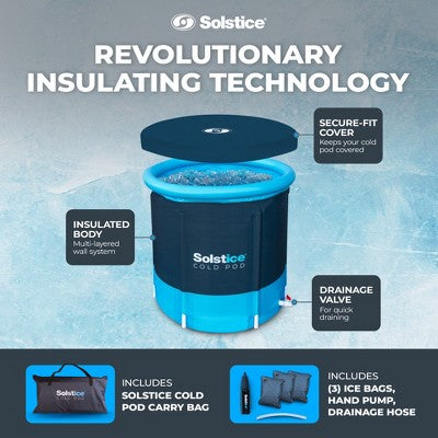  Solstice Cold Pod Indoor Outdoor Plunge Ice Bath Tub, 84.5 Gal Capacity Tank With 3 Reusable Ice Bags, Multi-Layered Insulation And Lid For Athletes