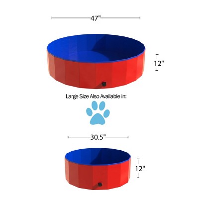  Portable Plastic Pool For Dogs - 47-Inch Diameter Foldable Pool With Carrying Bag - Large Pet Pool With Drain For Bathing Or Play By PETMAKER (Red)