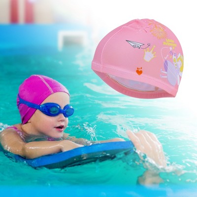  Unique Bargains Kid's Polyester Cartoon Figure Swim Cap Pink 1 Pc