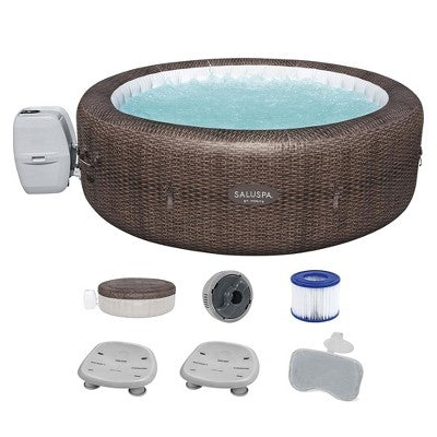 Bestway SaluSpa St Moritz AirJet Hot Tub With Set Of 2 Non Slip Pool And Spa Seats And 2 Padded Headrest Pillows With Adjustable Strap, Brown