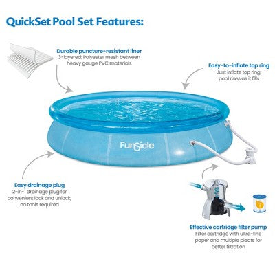  Funsicle 36 Inch SureStep 3-Stair Swimming Pool Ladder With 12' X 30" QuickSet Inflatable Ring Top Outdoor Above Ground Pool And Pump