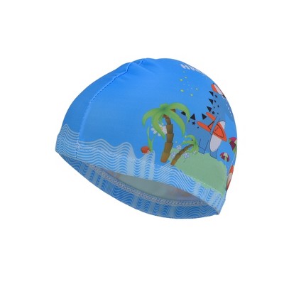  Unique Bargains Kid's Polyester Cartoon Dinosaur Swim Cap Blue Green 1 Pc