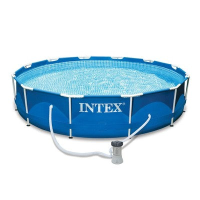  Intex 12ft X 30in Metal Frame Round Pool & Replacement Cartridge (12 Pack)