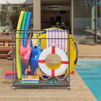  Garvee Pool Towel Rack Outdoor With Rattan Base,5 Bar Free Standing Poolside Beach Towel,Rattan Weaving Outdoor Towel Rack, Gray