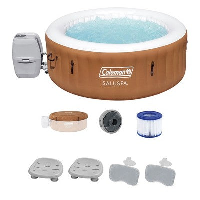  Bestway Coleman Miami AirJet Inflatable Hot Tub With EnergySense Cover, 2-Pack SaluSpa Spa Seat And 2 Sets Of SaluSpa Padded Headrest Pillows