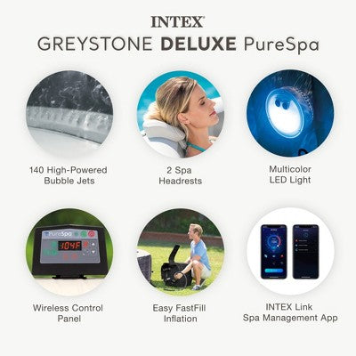  Intex PureSpa Greystone Deluxe Spa Set, 170 Bubble Jet Hot Tub With Cover