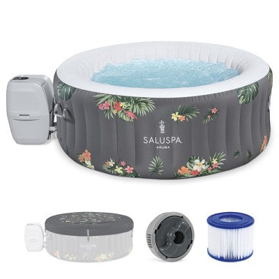  Bestway SaluSpa Aruba AirJet Large Round 2 To 3 Person Inflatable Hot Tub Portable Outdoor Spa With 110 AirJets, Grey