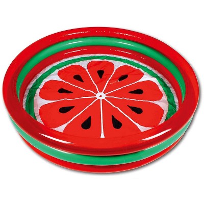  Hoovy Easy Set Up Inflatable Blow Up 59" X 11.75" 3 Ring 53 Gallon Capacity Watermelon Style Portable Kiddie Swimming Pool Toy For Kids And Adults