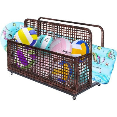  Whizmax Poolside Float Storage, Patio Poolside Float Storage Basket, PE Rattan Outdoor Pool Caddy With Rolling Wheels For Floaties, Patio, Pool