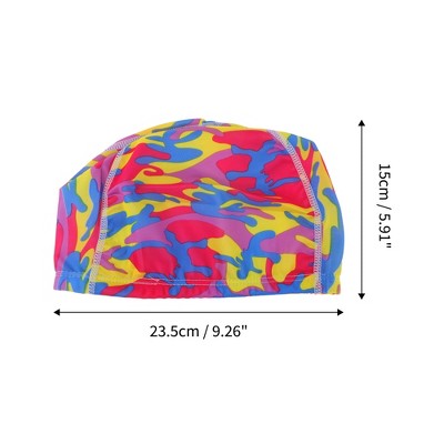  Unique Bargains Polyester Camouflage Pattern Swim Cap 5.91"x9.25" Red Blue Yellow 1 Pc