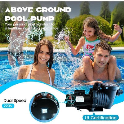  1.5HP Variable Speed Pool Pump 220V – 2-Speed Energy-Saving Motor, 3000-8000 GPH High Flow