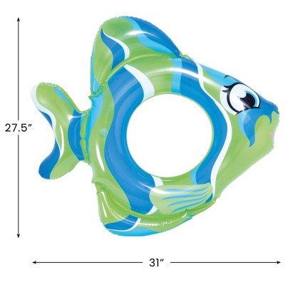  Pool Central 31" Green Inflatable Fish Children's Swim Ring Tube Float