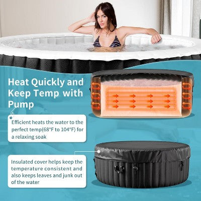  DoCred Inflatable Hot Tub With Air Jets, Heater Pump & Insulated Cover – Available In 2–4 Or 4–6 Person Sizes, Round Or Square Design