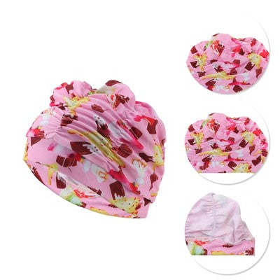  Unique Bargains Polyester Ice Cream Pattern Swim Cap 5.91"x9.25" Pink Yellow 1 Pc