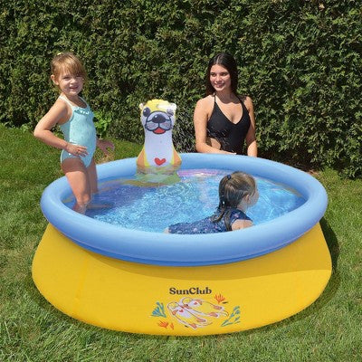  JLeisure Sun Club 5 Foot 2 Person Outdoor Above Ground Blow Up Inflatable Kiddie Swimming Pool With 3D Sea Otter Spray, 6 Pack, Yellow/Blue