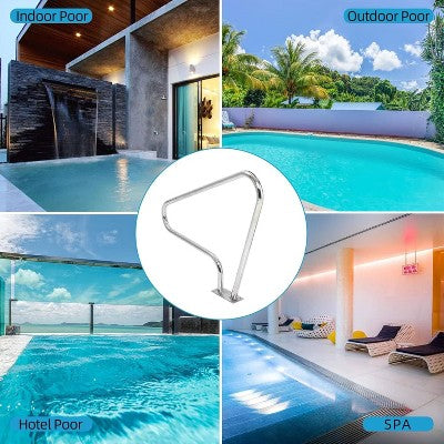  48" X 36" Swimming Pool Handrail, Durable 304 Stainless Steel With Non-Slip Blue Handle Covers, Rustproof Design, 385 Lbs Load Capacity