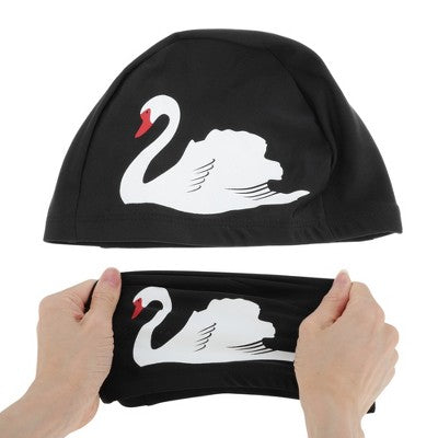  Unique Bargains Nylon Swans Print Swim Cap Black White 1 Pc