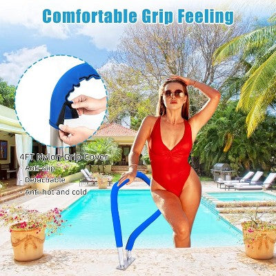  Swimming Pool Handrail, Durable 304 Stainless Steel With Non-Slip Blue Handle Covers, 385 Lbs Load Capacity, Easy Quick-Install Fittings