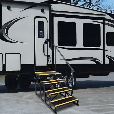  2/3/4/5 Step RV Step Stool With Handrail ā€“ Portable Pool Ladder With Non-Skid Tapes, Camper Steps For RV, Mobile Home