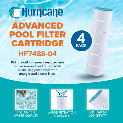  Hurricane Filters 8 Pack HF7488-04 Advanced Pool Filter Cartridge Replacement For PA106, Unicel C-7488, Filbur FC-1226 Models, White