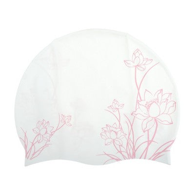  Unique Bargains Silicone Waterproof Lotus Print Swim Cap 1 Pc