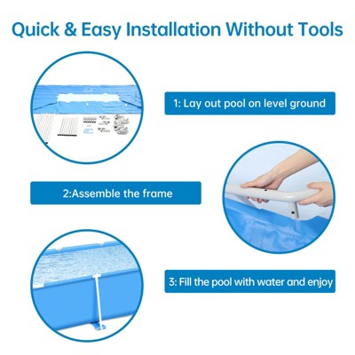  Above Ground Pool Set, Round Or Rectangular Frame Swimming Pool, Outdoor Backyard Family Pool, Corrosion & Puncture Resistant, Includes Filter & Pump