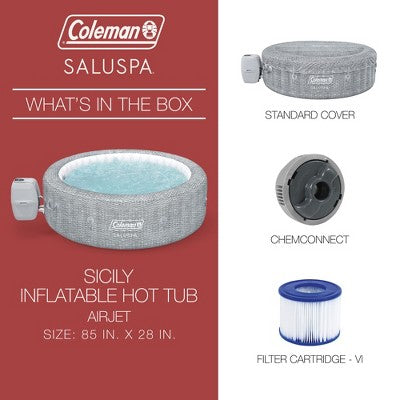  Coleman SaluSpa Sicily AirJet 7 Person Inflatable Hot Tub Round Portable Outdoor Spa With 180 Soothing AirJets And Insulated Cover, Gray