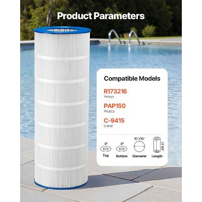  VEVOR Pool Filter Cartridge, 150 Sq. Ft Spa Hot Tub Filter Cartridge Replacement, Compatible With Pentair R173216, Pleatco PAP150, White