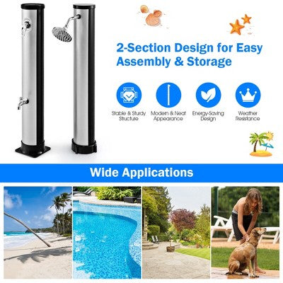  Tangkula 7.2 Ft 10 Gallon 2-Section Outdoor Solar-Heated Shower W/ Free-Rotating Shower Head