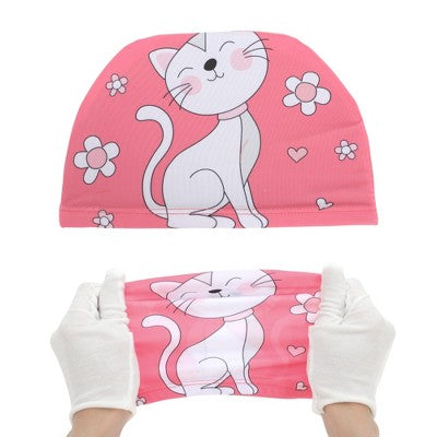  Unique Bargains Kid's Polyester Cat Pattern Swim Cap Rose Red White 1 Pc