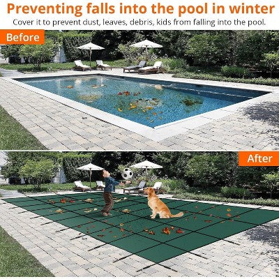  Pool Safety Cover Fits 18x36ft Inground Pool – Ultra-Dense Green Mesh With Anchors & Tools, Winter Safety Net Cover 20x38ft