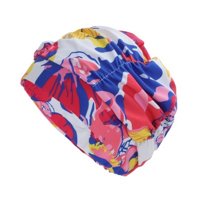  Unique Bargains Nylon Floral Pattern Swimming Cap Red Yellow 1 Pc