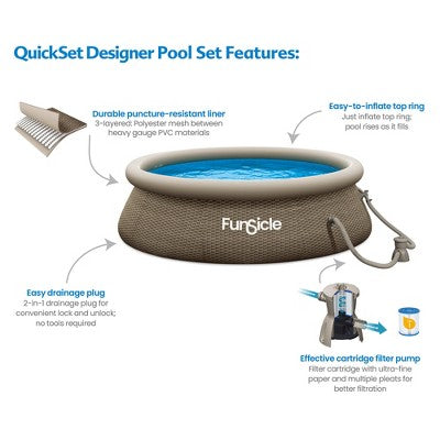  Funsicle 36 Inch SureStep 3-Stair Swimming Pool Ladder With 12' X 36" QuickSet Ring Top Above Ground Swimming Pool, Dark Triple Basketweave