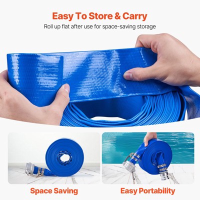 VEVOR Backwash Hose, 1.5 In X 50 Ft, Blue High Quality PVC Hose, With Clamps, Camlock, Aluminum Fittings, Fit Various Pumps, Blue
