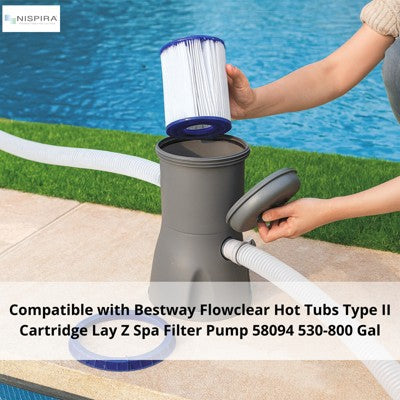  Nispira Pool Filter Replacement For Bestway Flowclear Hot Tubs Type II Cartridge Lay Z Spa Filter Pump 58094 530-800 Gal. | Pack Of 2