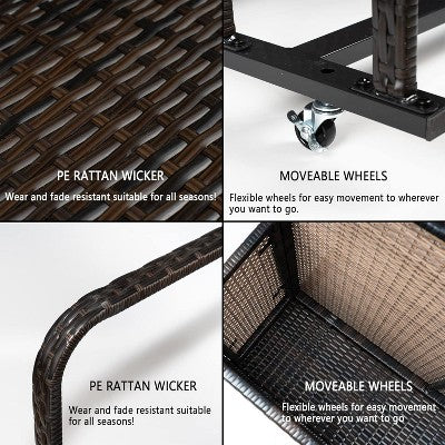  Double-Layer Poolside Float Storage Box With PE Rattan Design, Outdoor Rolling Pool Caddy For Patio, Durable Beach And Pool Storage Solution
