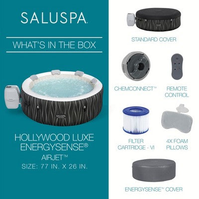  Bestway SaluSpa Honolulu AirJet Large Round 4 To 6 Person Inflatable Hot Tub Portable Outdoor Spa With 140 AirJets And EnergySense Cover