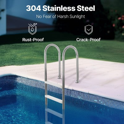  VEVOR Swimming Pool Ladder, 4-Step Double Handrails Stairs With Non-slip Heavy Duty Steps, Stainless Steel Load Capacity 265 Lbs, Silver