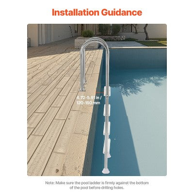  VEVOR Swimming Pool Ladder, 4-Step Double Handrails Stairs With Non-slip Heavy Duty Steps, Stainless Steel Load Capacity 265 Lbs, Silver