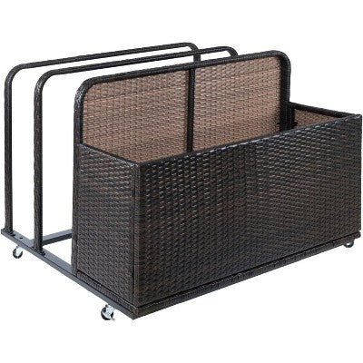  Double-Layer Poolside Float Storage Box With PE Rattan Design, Outdoor Rolling Pool Caddy For Patio, Durable Beach And Pool Storage Solution