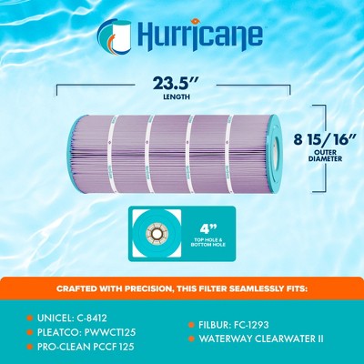  Hurricane Filters - HF8412-01P Platinum Purple Pool Filter Cartridge - Replacement For Pleatco PWWCT125, Unicel C-8412, Filbur FC-1293 And More