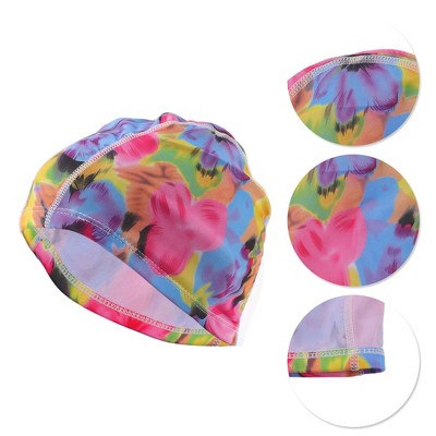  Unique Bargains Polyester Flower Pattern Swim Cap 5.91"x9.25" Pink Blue Yellow 1 Pc