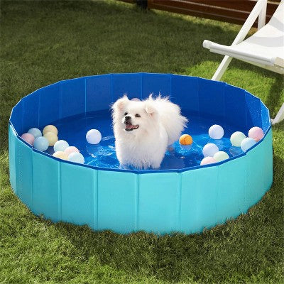  Joyfy 32/48/63" Foldable Dog Pet Pool, Portable Kiddie Pool, Anti-Slip Hard Plastic Bath Tub With Drain Suitable For Pets And Backyard Play With Kids