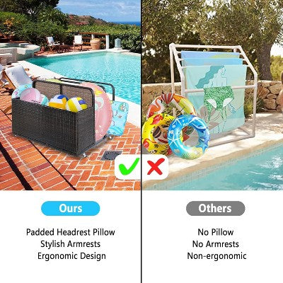  Double-Layer Poolside Float Storage Box With PE Rattan Design, Outdoor Rolling Pool Caddy For Patio, Durable Beach And Pool Storage Solution